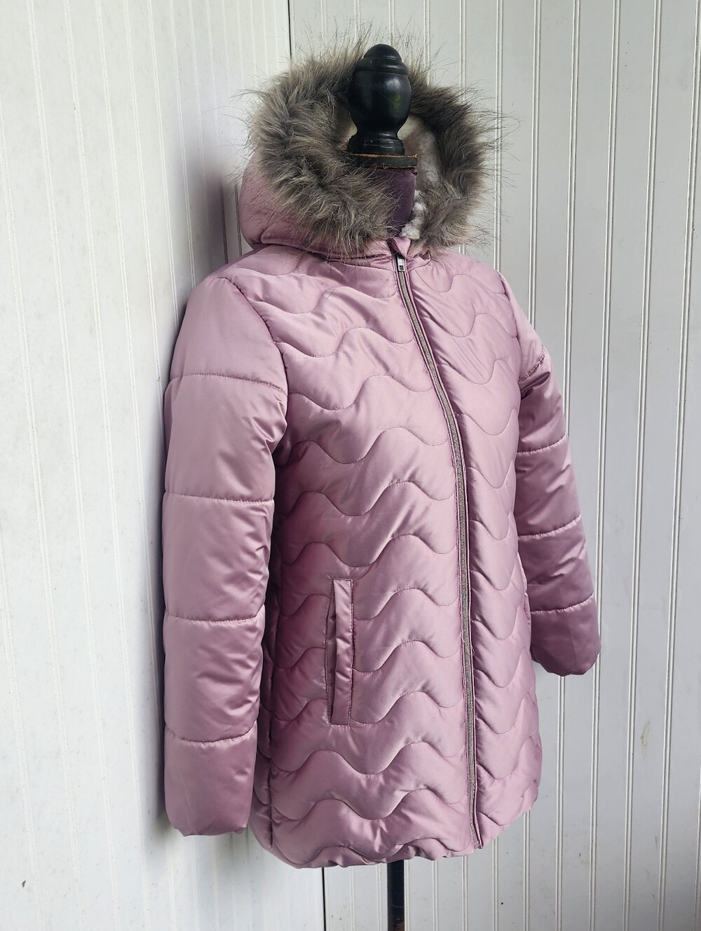 Rothschild Youth Girls Satin Quilted Faux Fur Puffer Jacket Full Zip Sz XL (16) - Picture 2 of 16